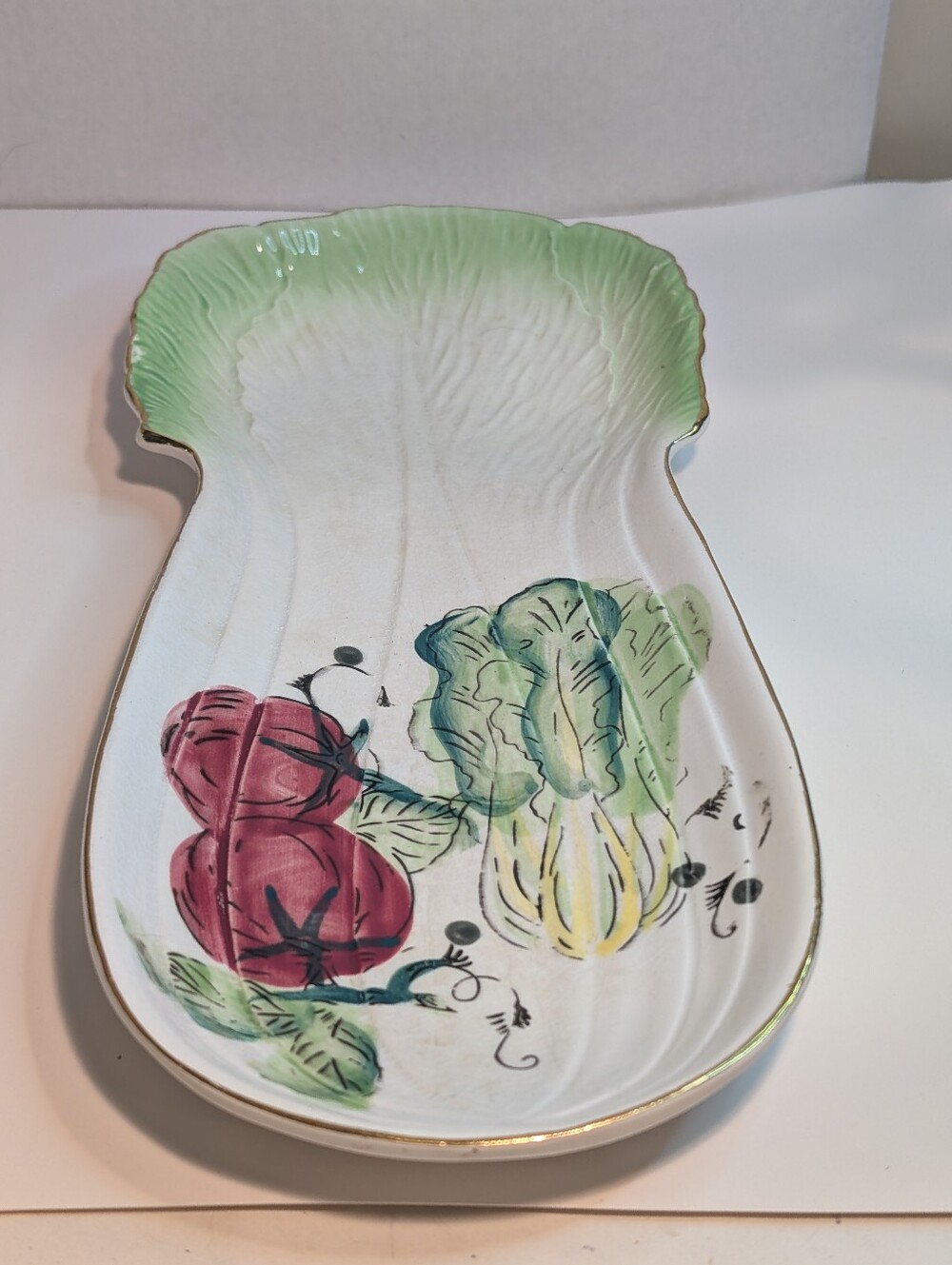Vintage Italy Large Hand Painted Celery Shaped Serving Platter Tray Dish.